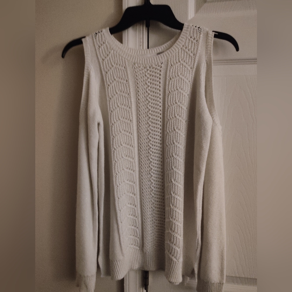 New Sweater cold shoulders Children Place size 16 for girl silver metallic NWO